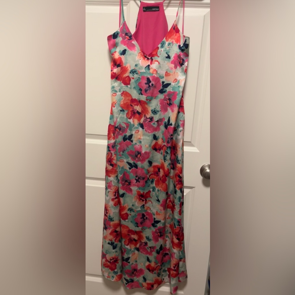 Chetta B Floral Racerback Maxi slip dress with pockets! Sz S